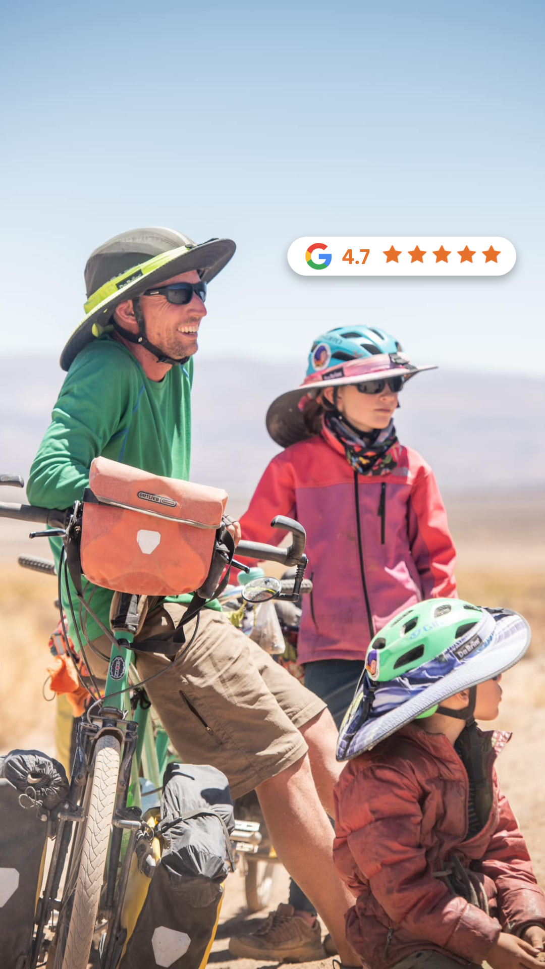 Family cycling with Da Brim helmet brims providing sun protection